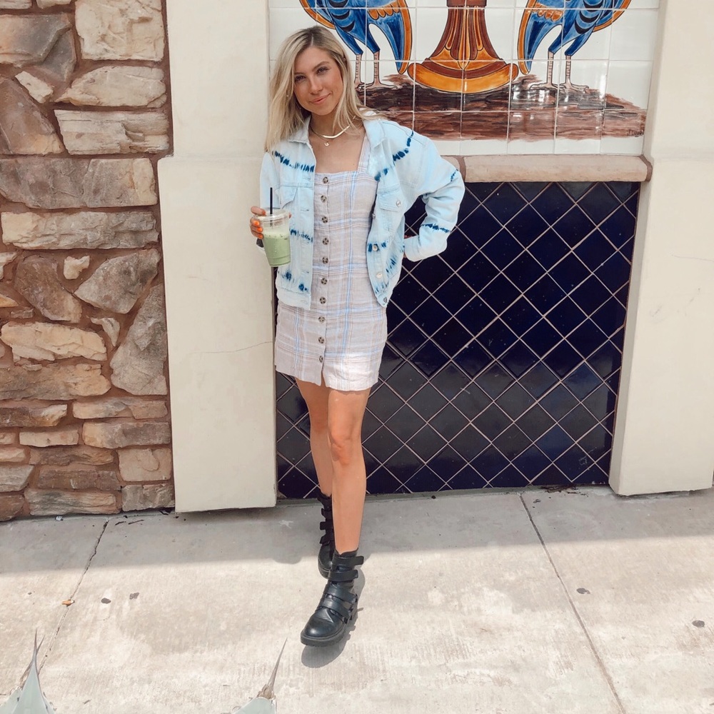 Linen plaid mini dress